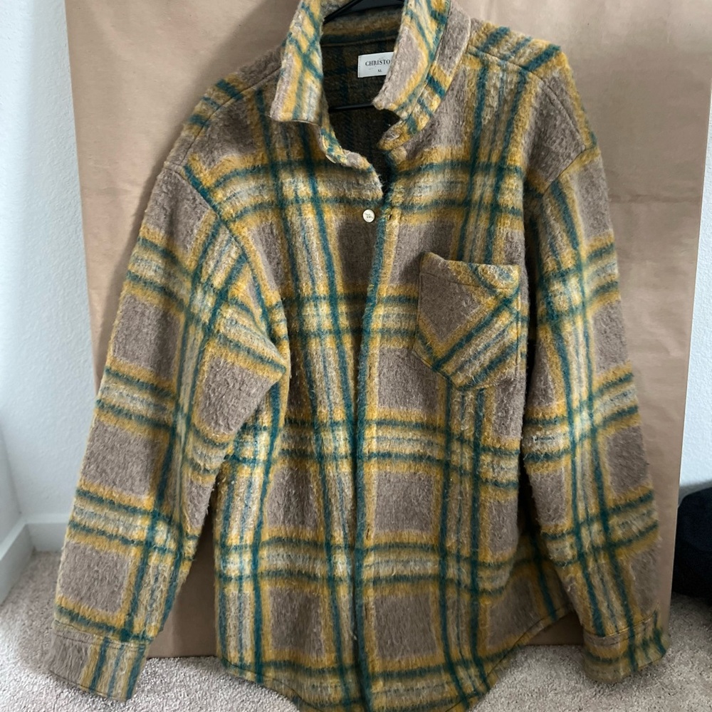 Green and Yellow Plaid Blazer with Relaxed Fit